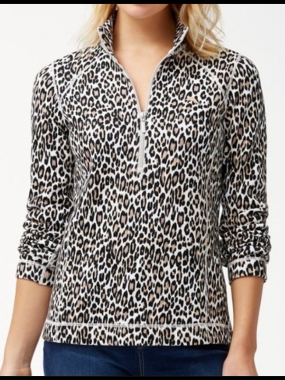 Tommy Bahama Leopard Print Half-Zip Pullover - Beige/Brown/Black - Picture 5 of 5
